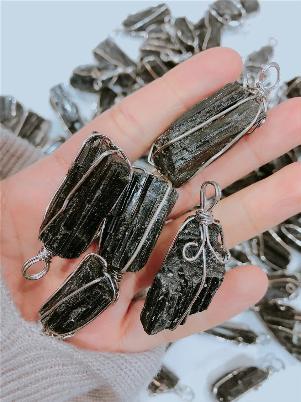 Natural Stone Crystal Pendant Necklace — Twisted Wire Wrap in Gold or Silver Tone
