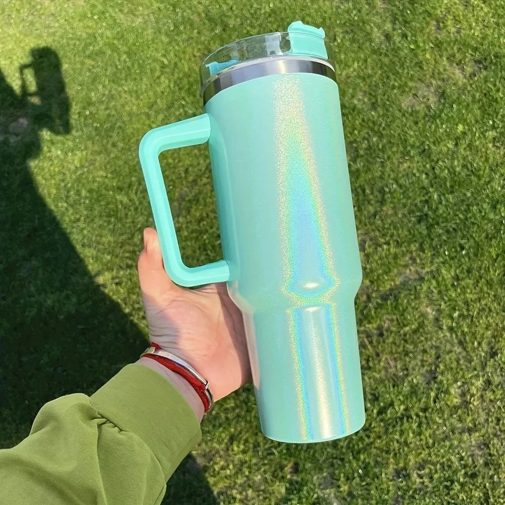 Iridescent Shimmer Tumbler with Handle & Straw | 40 oz