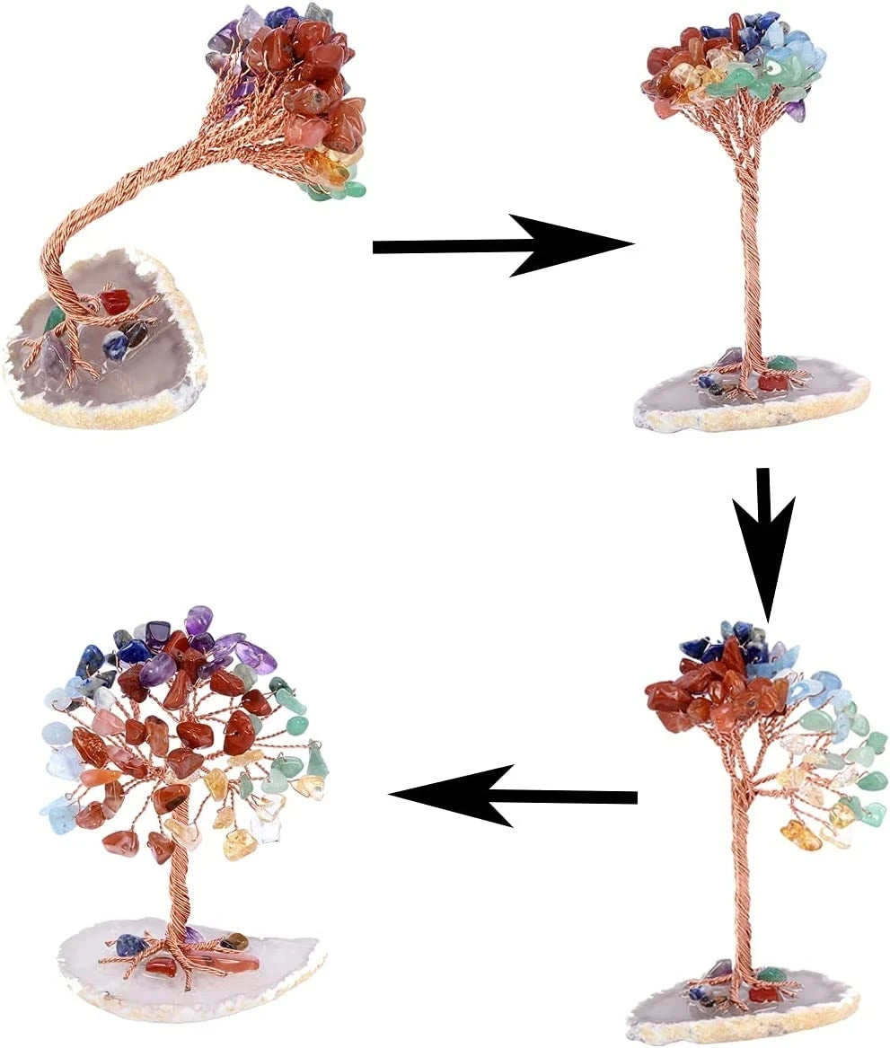 Mini Crystal Tree on Natural Agate Slice Base | Wire-Wrapped Healing Stone Desk Decor