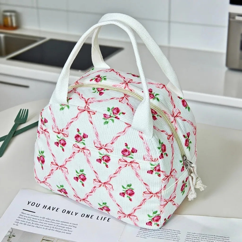 Quilted Floral Lunch Bag | Reusable Picnic & Travel Tote