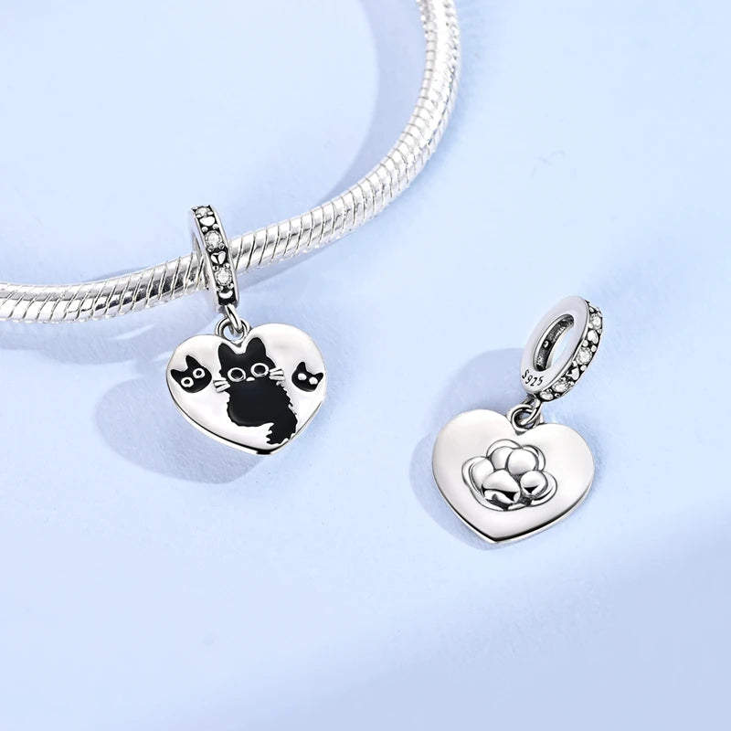 Silver-Plated Moon & Heart Charm Bead | Nickel-Free Copper Pendant for Bracelets & Keychains