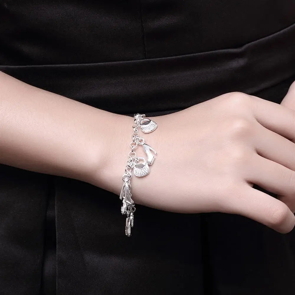 925 Sterling Silver Shoes & Bags Charm Bracelet – Fashion Jewelry Gift for Women