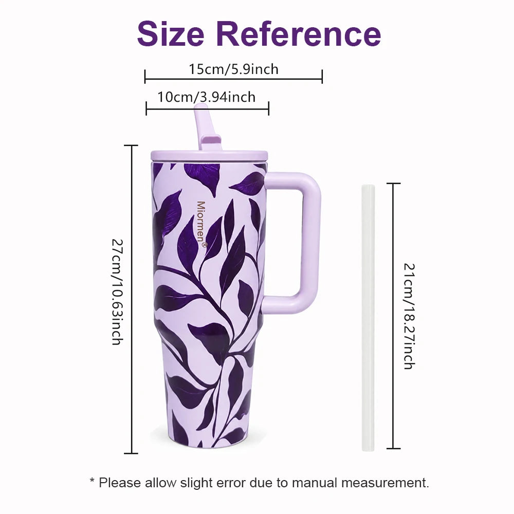 Purple Floral 40 oz Insulated Tumbler with Handle & Straw