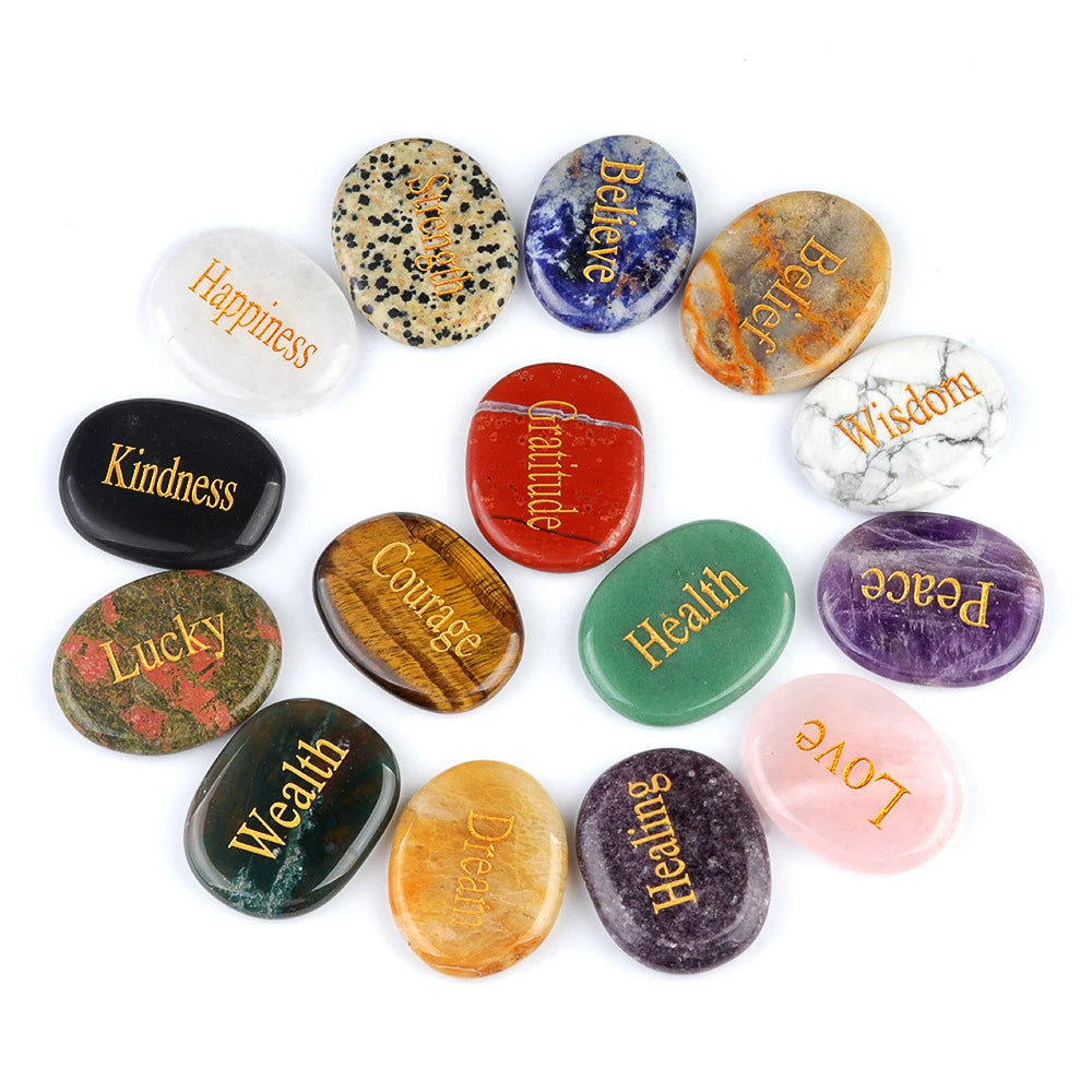 Engraved Crystal Reiki Stone | Natural Oval Healing Stone — Choose Your Crystal