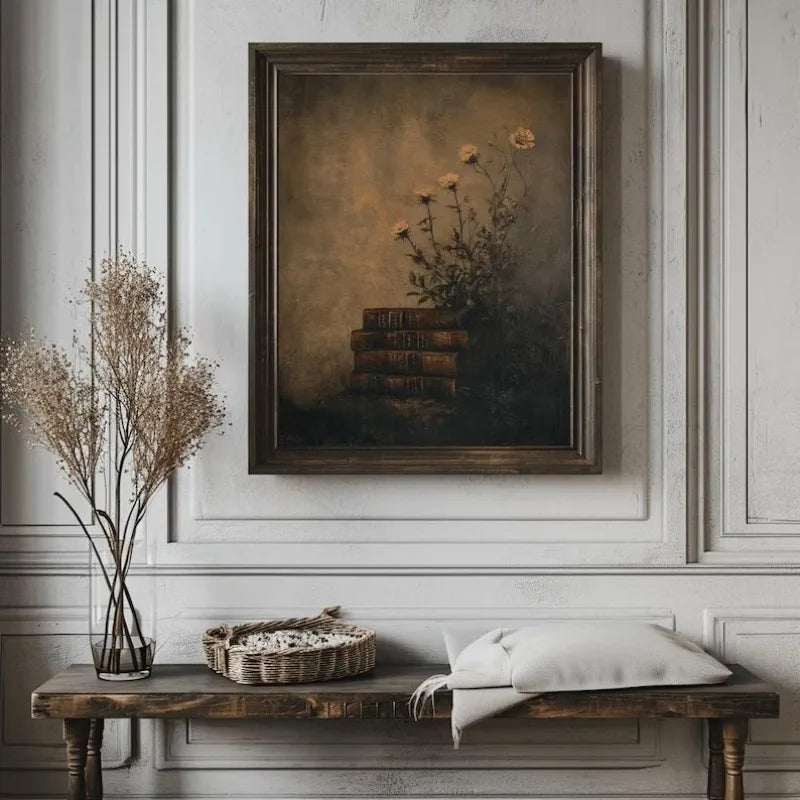 Gothic Castle Wall Art | Dark Academia Crow, Owl & Wildflowers Canvas Print