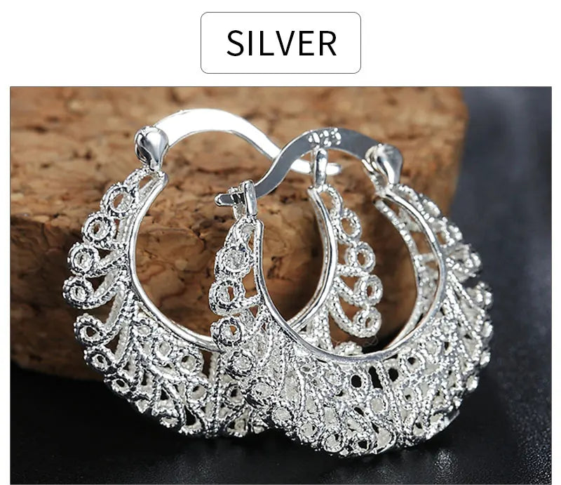 Hollow Round Hoop Earrings | Silver Style