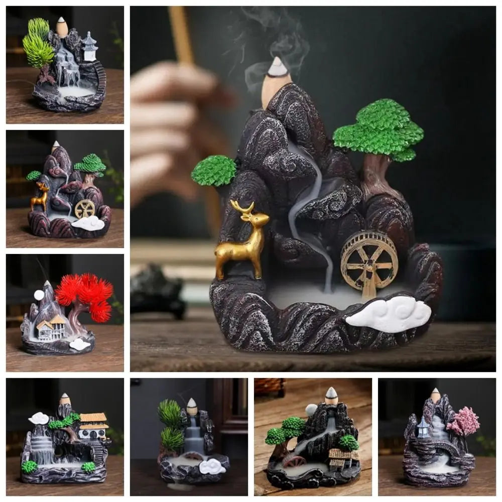 Waterfall Backflow Incense Burner – Resin Incense Holder for Home & Office