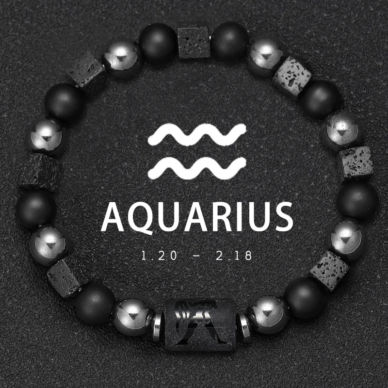 Zodiac Sign Volcanic Stone Bead Bracelet