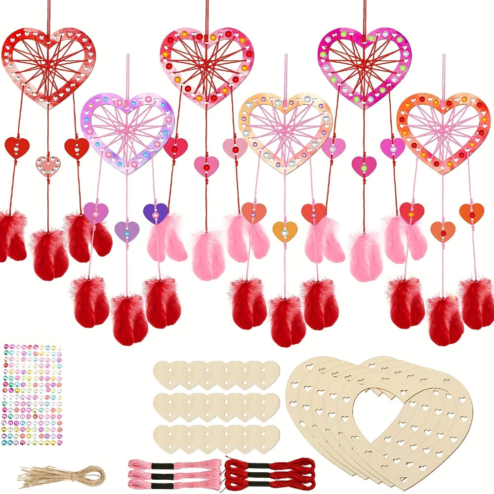 Wooden Heart Dream Catcher DIY Kit — Boho Craft Set with Feathers & Wool