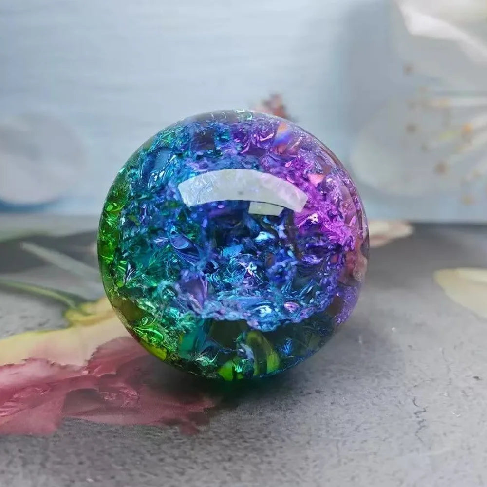 Ice Crack Crystal Ball | Colorful Glass Sphere for Home Décor & Fortune Telling