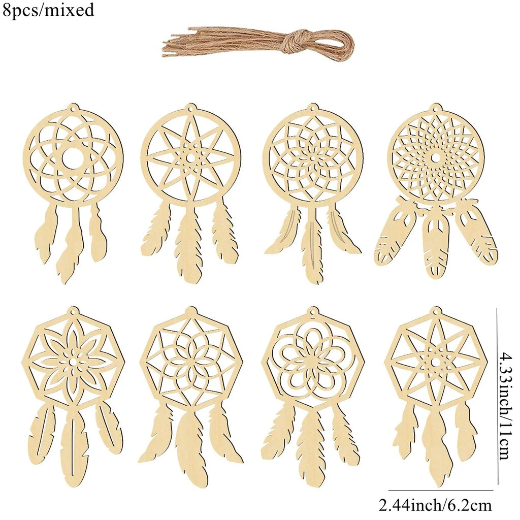 Wooden Dream Catcher DIY Craft Set | 8-Piece Unfinished Feather Shape Ornaments