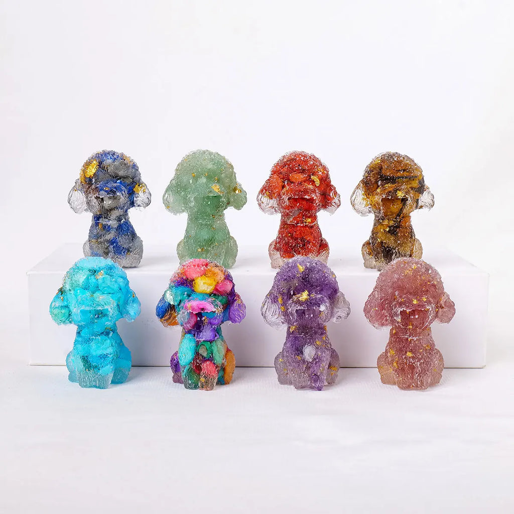 Teddy Dog Figurine | Resin & Crystal Gravel Keepsake