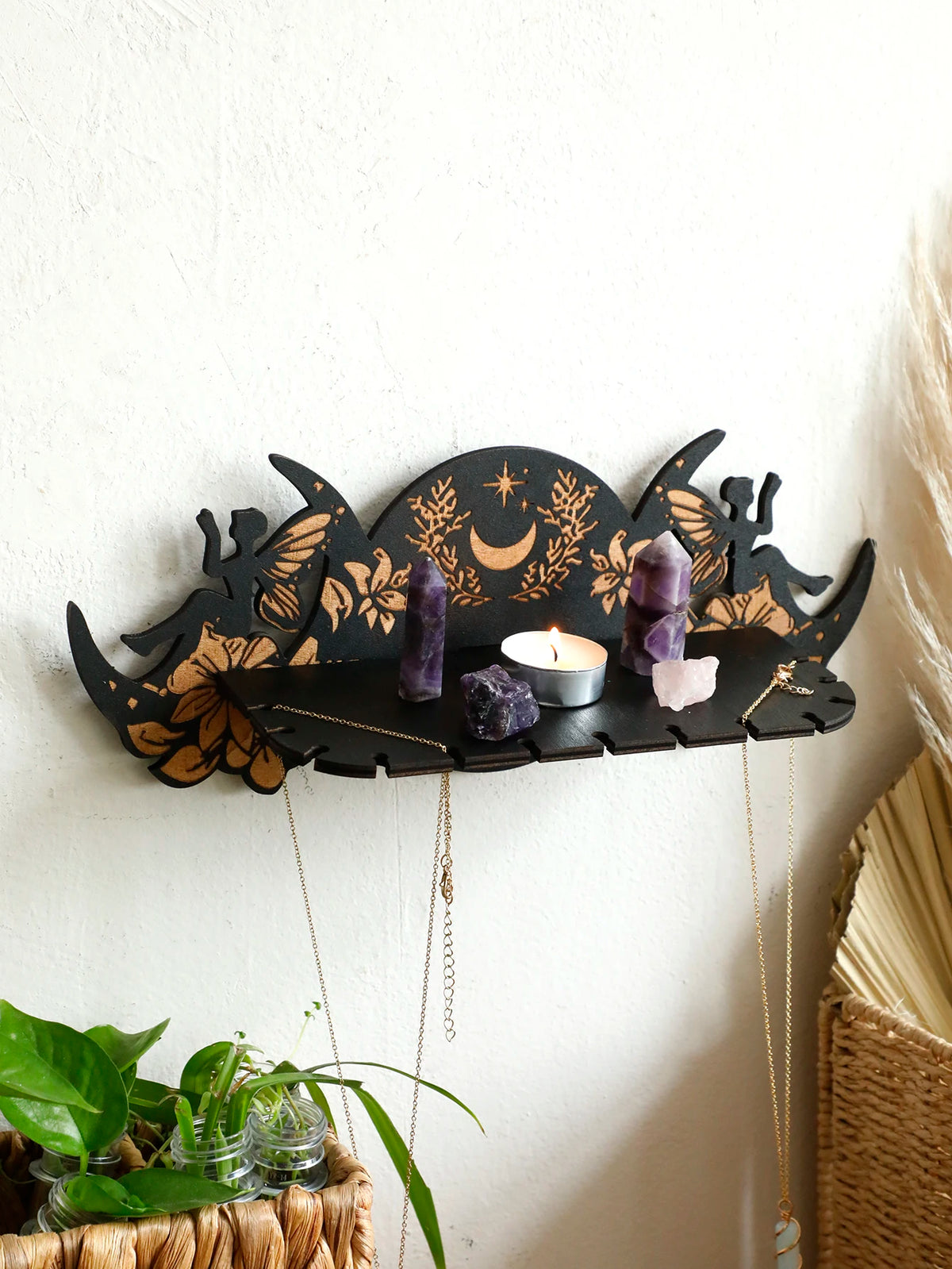 Wooden Moon Phase Crystal Stand & Wall Decor