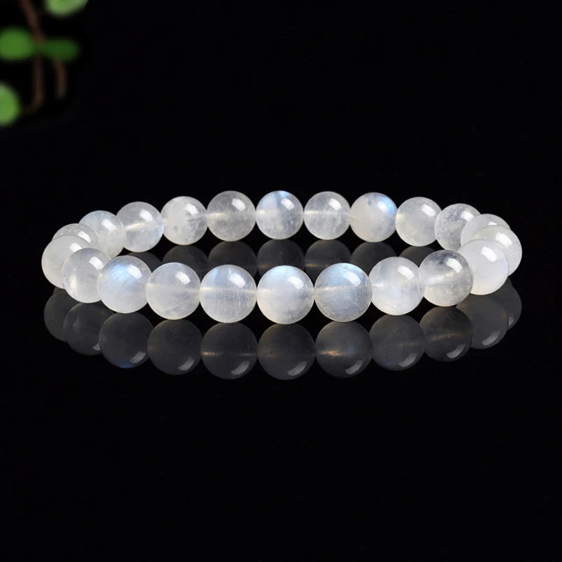 Natural Moonstone Bracelet | White, Blue & Peach | Genuine Gemstone Beads