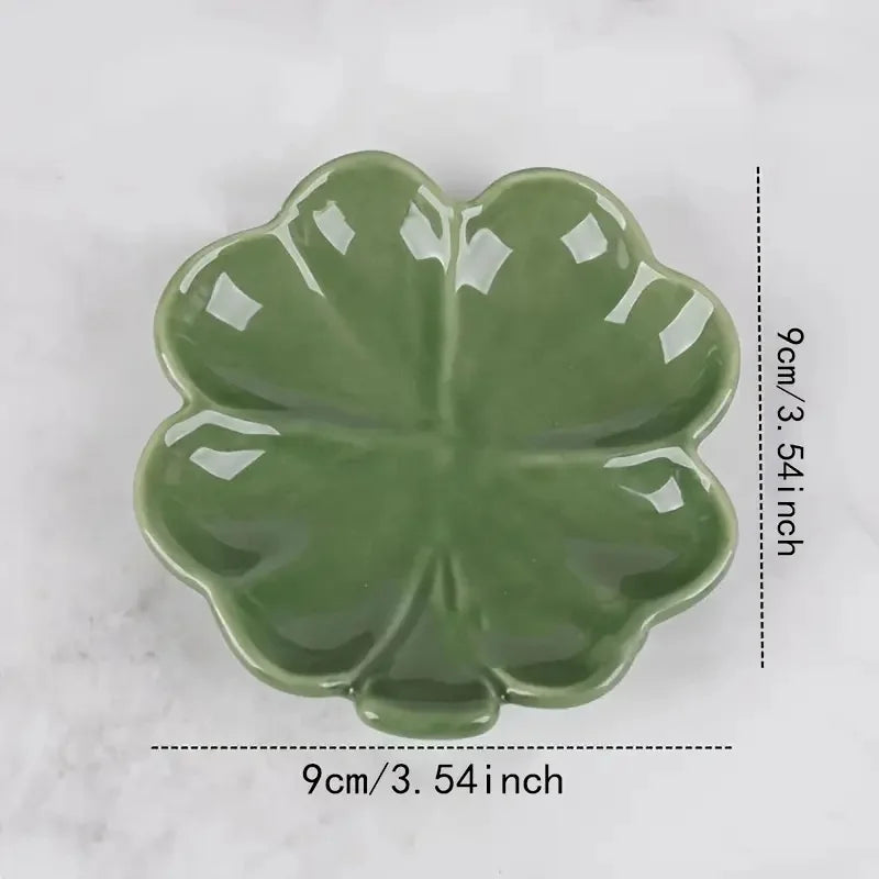 Ceramic Four-Leaf Clover Jewelry Tray — Nordic Style Crystal & Trinket Dish