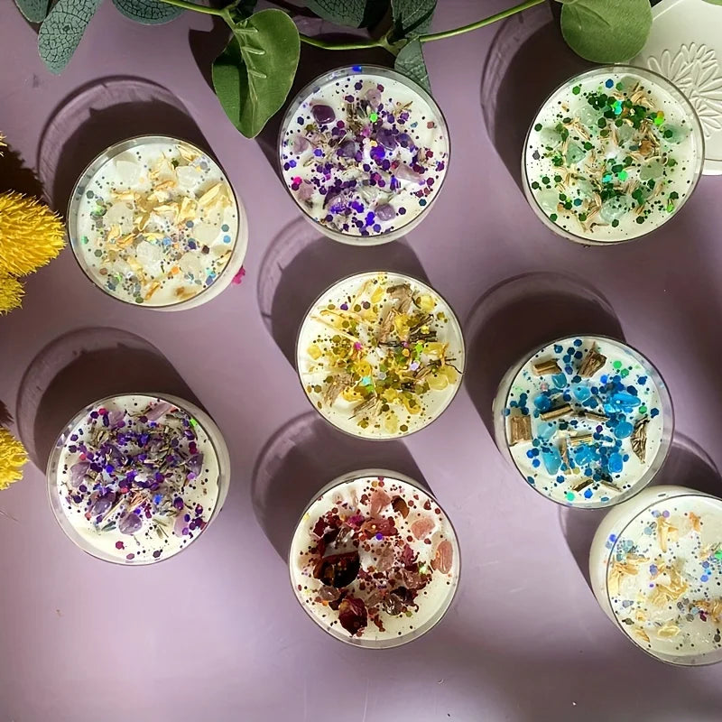 Crystal Stone & Dried Flower Scented Candles — Gift Set of 6