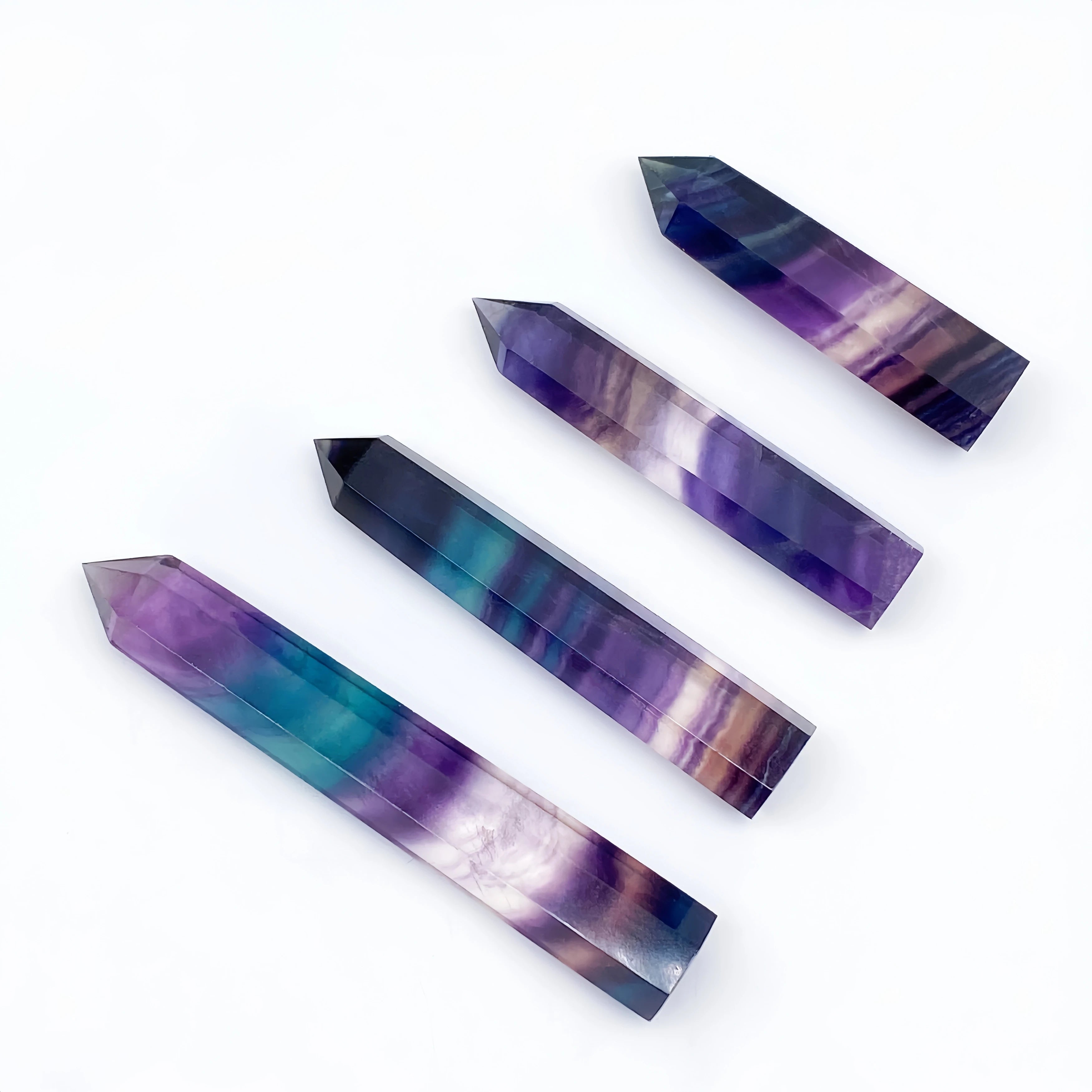 Natural Colorful Fluorite Crystal Tower — Rainbow Healing Stone Hexagonal Wand Point