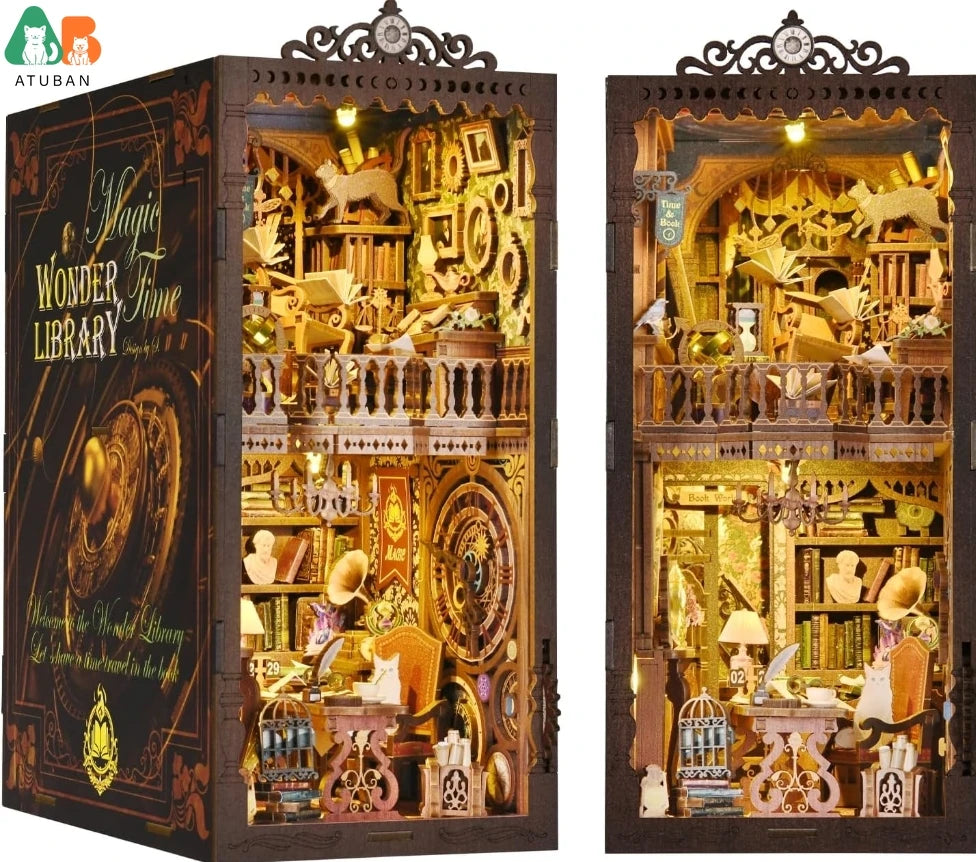 DIY Tarot Divination Book Nook Kit – 3D Wooden Mystic Bookshelf Insert with LED Lights