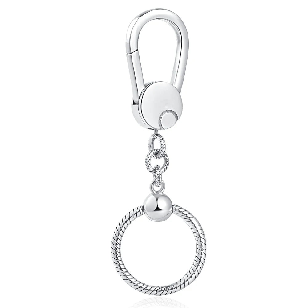 925 Sterling Silver Charm Holder Keychain – Bag Charm & Key Ring Set for Women