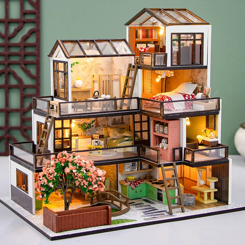 DIY Mini Dream Town Dollhouse Kit – 3D Wooden Miniature with Furniture
