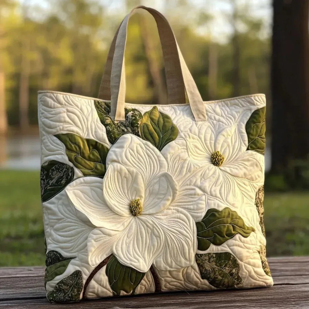 Quilted-Look Canvas Tote Bag | Floral & Animal Designs