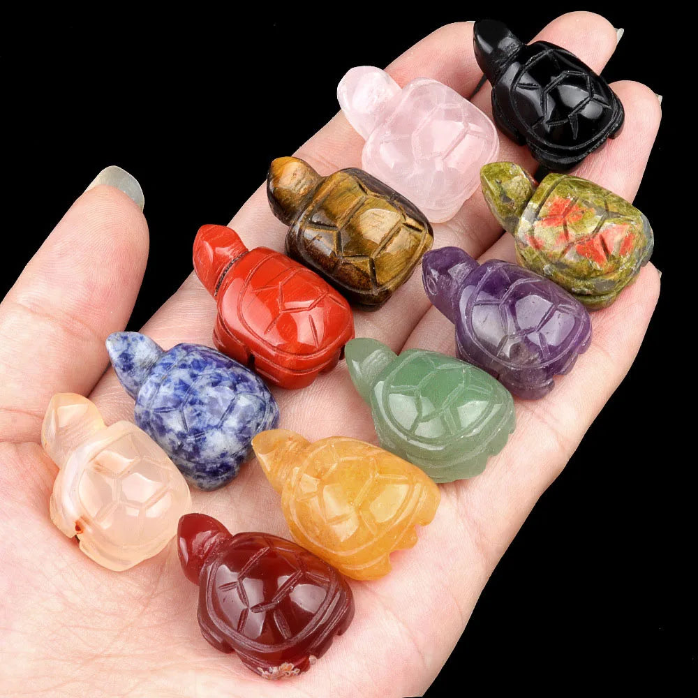 Natural Crystal Turtle Carving – Mini Gemstone Animal Figurine