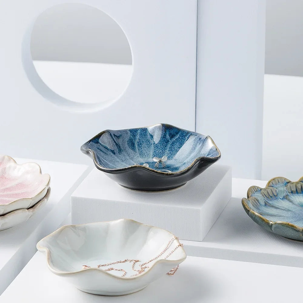 Lotus Leaf Ceramic Jewelry Bowl | Boho Organizer