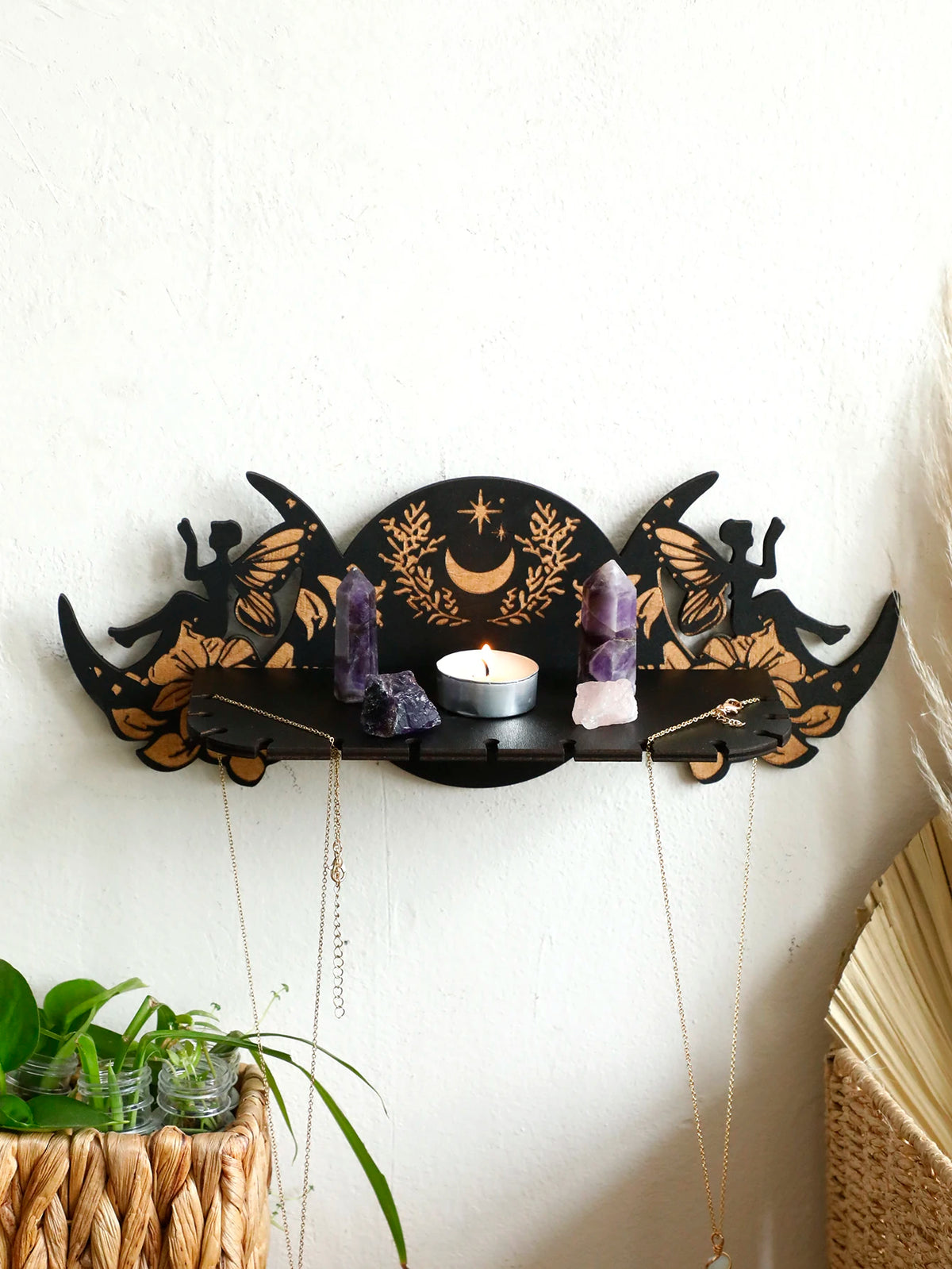 Wooden Moon Phase Crystal Stand & Wall Decor
