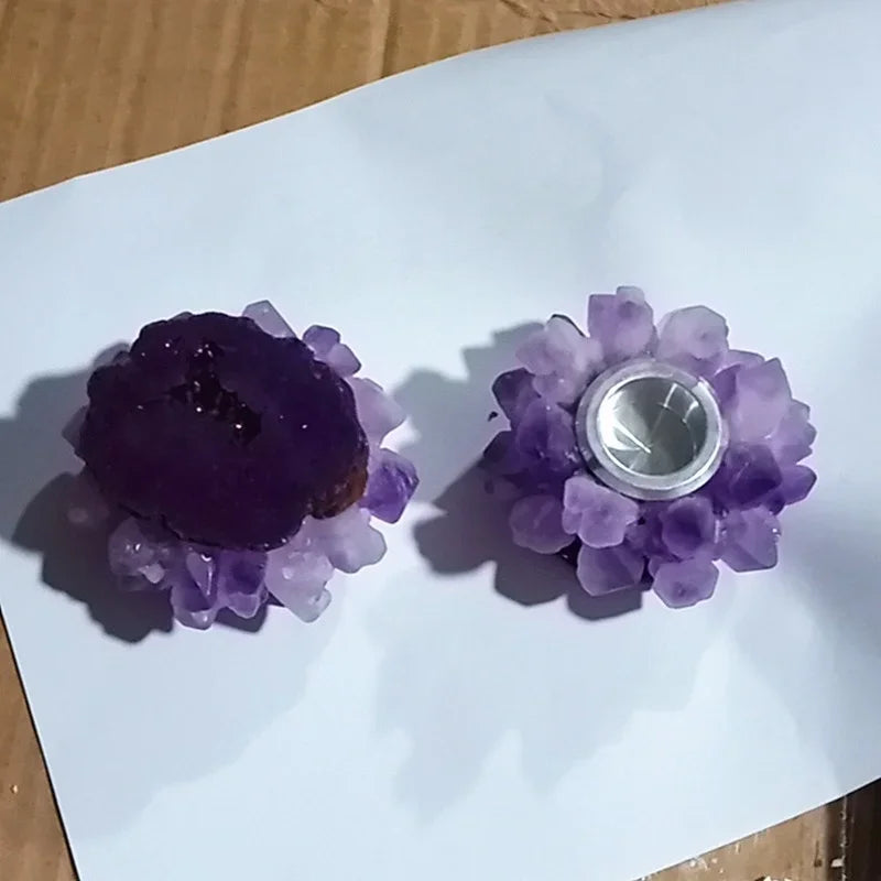 Raw Crystal Cluster Candle Holder — Amethyst, Fluorite & Quartz