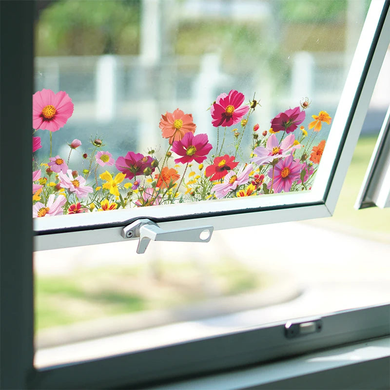Colorful Floral Wall Sticker | Peel & Stick Flower Window Decal