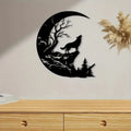 Howling Wolf & Crescent Moon Metal Wall Art
