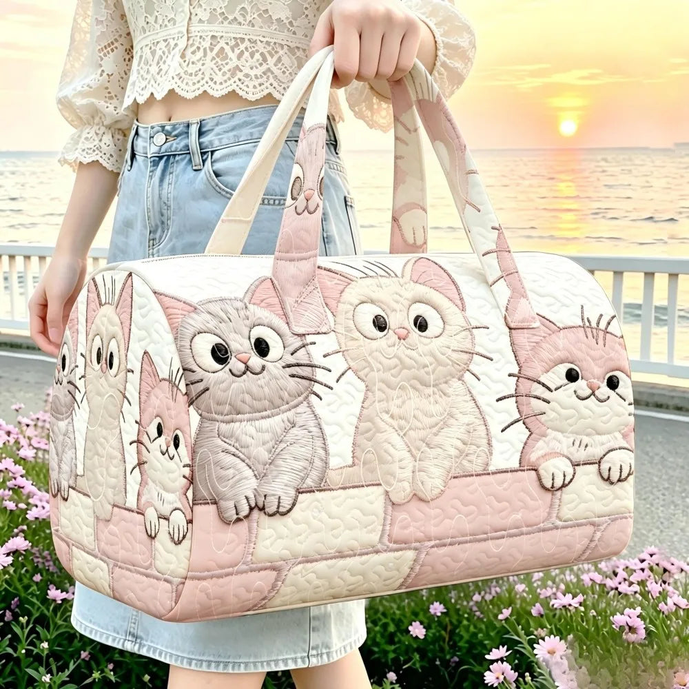 Cute Kitten Quilted Duffle Bag | Cat Embossed Travel & Gym Tote
