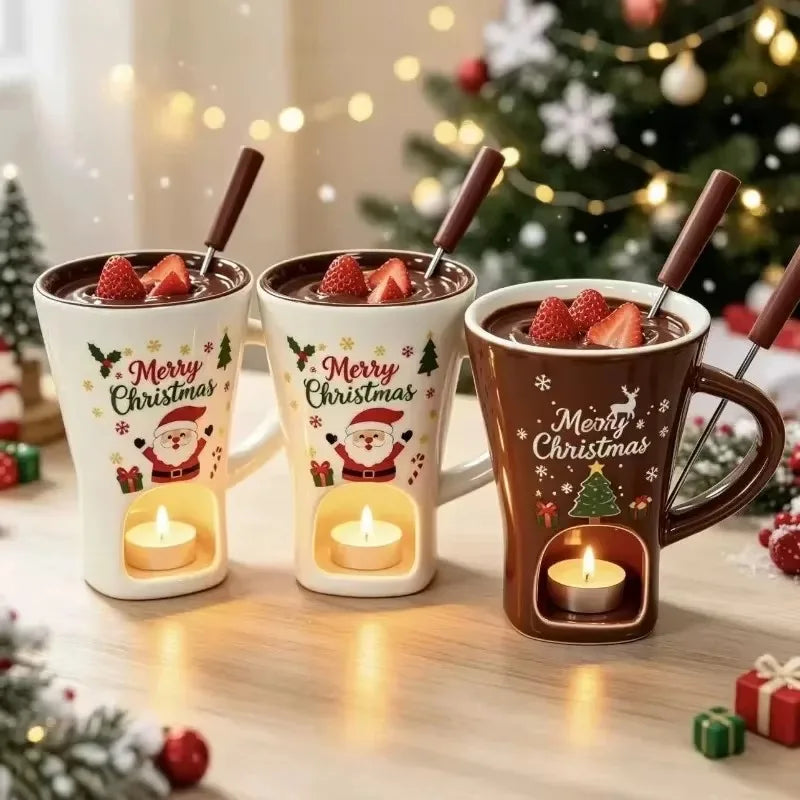 Merry Little Dip Ceramic Christmas Fondue Cup with Fork