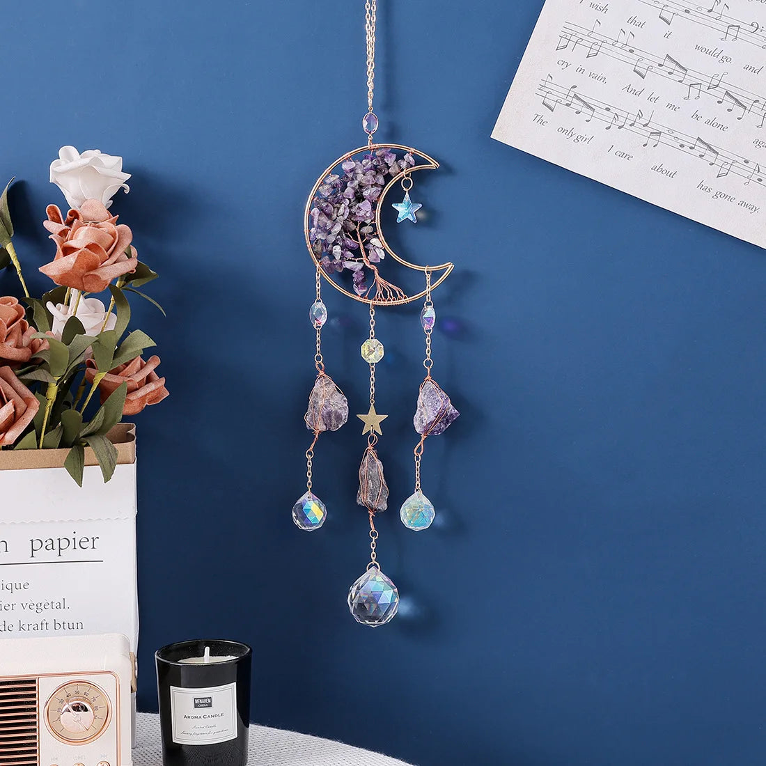 Moon Suncatcher with Natural Stone & Artificial Crystal
