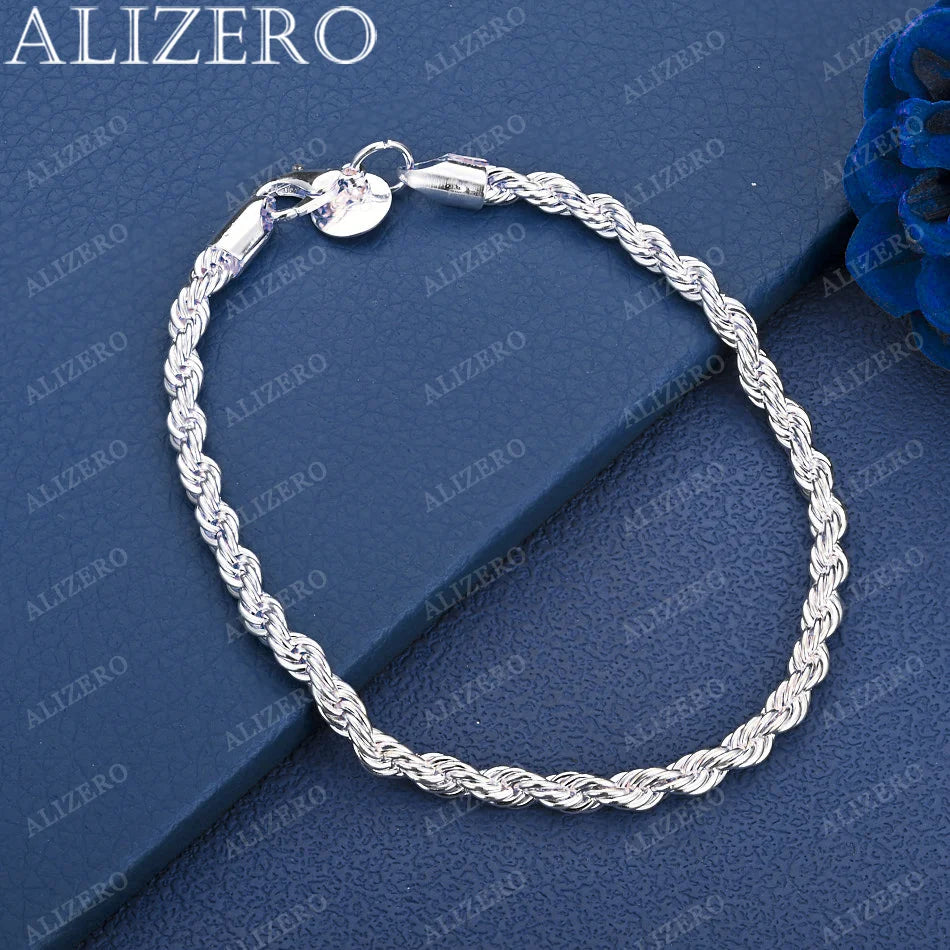925 Sterling Silver 4mm Twist Rope Chain Bracelet – Classic Fine Jewelry for Women
