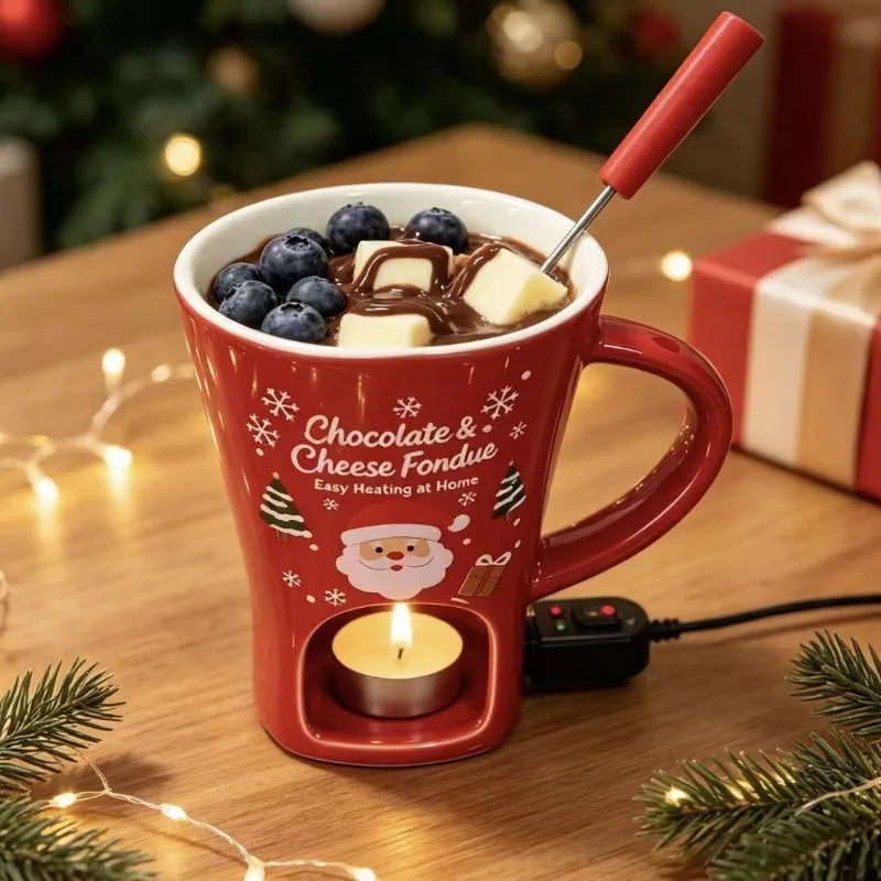 Merry Little Dip Ceramic Christmas Fondue Cup with Fork