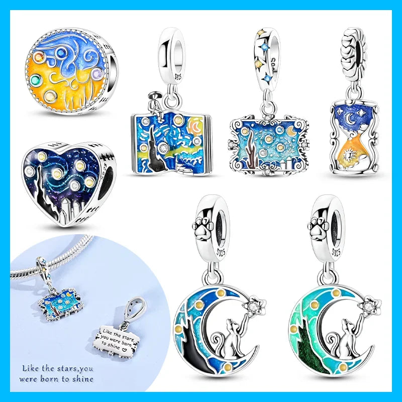 Moon, Cat & Fantasy CZ Charms – Silver Plated Bracelet & Keychain Pendants