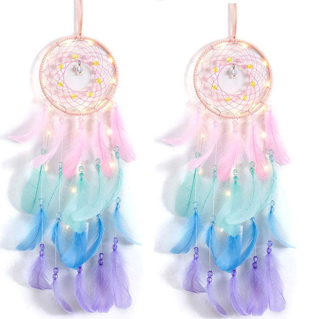 Colorful Handmade Unicorn Dreamcatcher — Single & 2-Piece Sets with Optional LED Lights