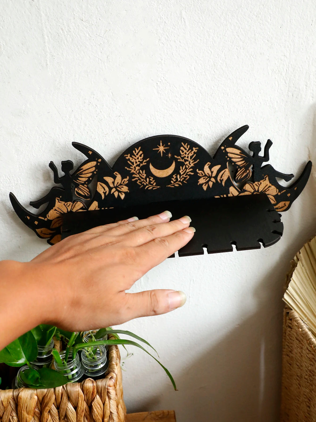 Wooden Moon Phase Crystal Stand & Wall Decor