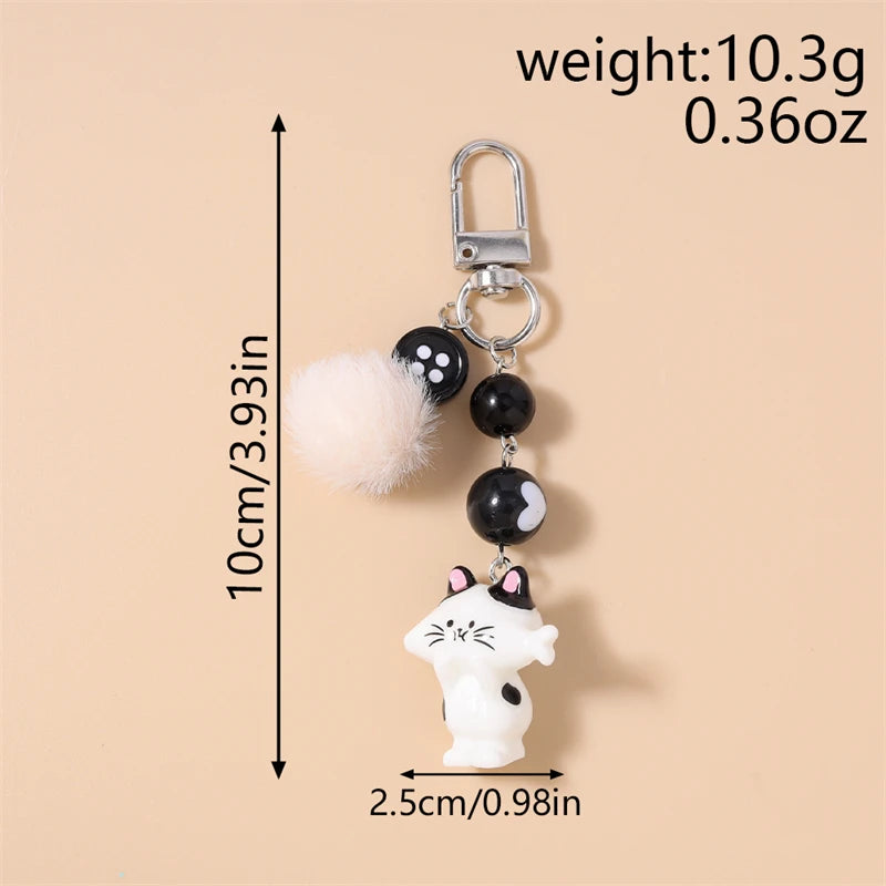 Handmade Cat Charm Keychain – Cute Animal Bead Keyring & Bag Pendant