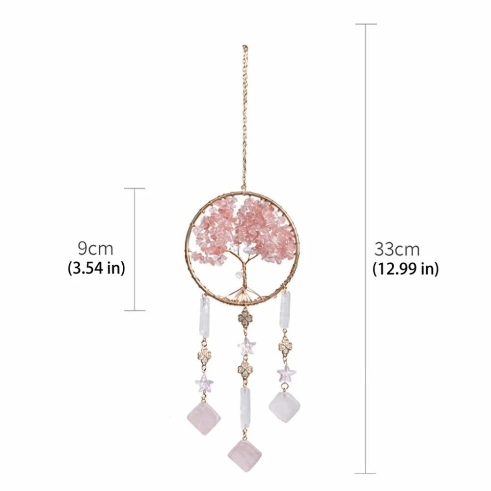 Rose Quartz Tree of Life Suncatcher | Boho Window Hanging