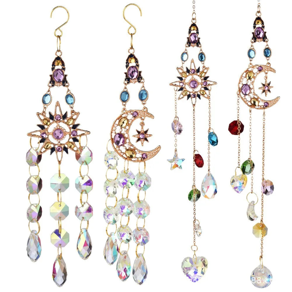 Celestial Crystal Suncatcher — Sun Moon Star Window Hanging