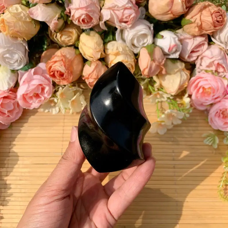 Polished Black Obsidian Flame Crystal