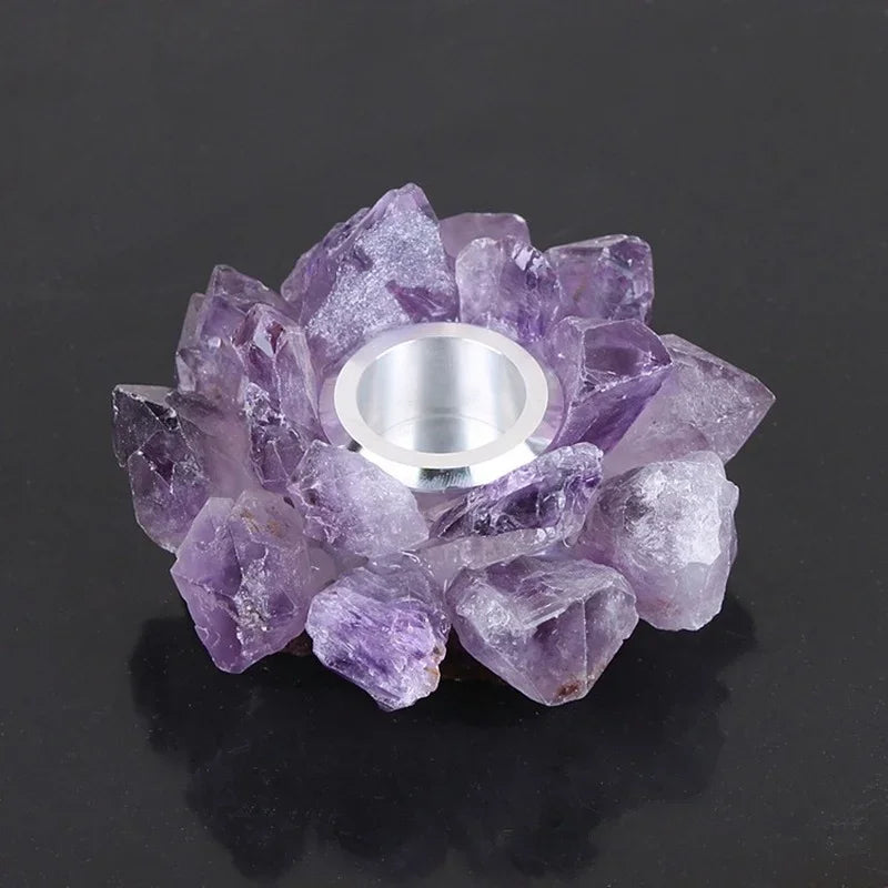 Raw Crystal Cluster Candle Holder — Amethyst, Fluorite & Quartz