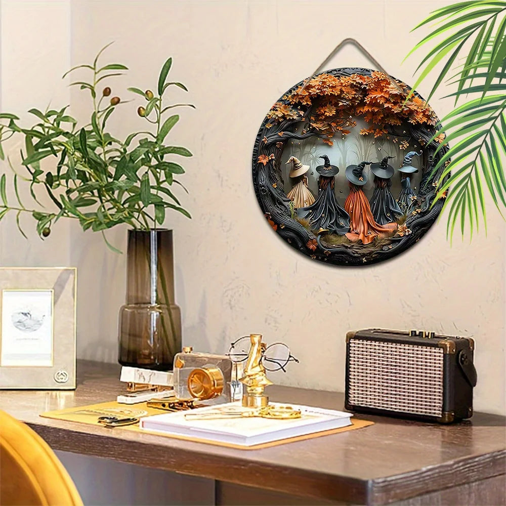 Gothic Witch 2D Wooden Hanging Decor – Halloween Wall Art