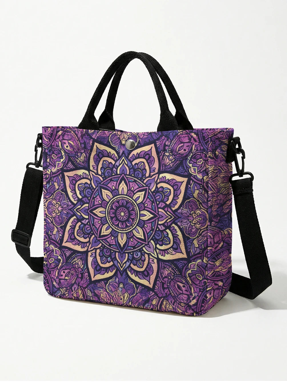 Purple & Gold Mandala Tote Bag with Detachable Strap