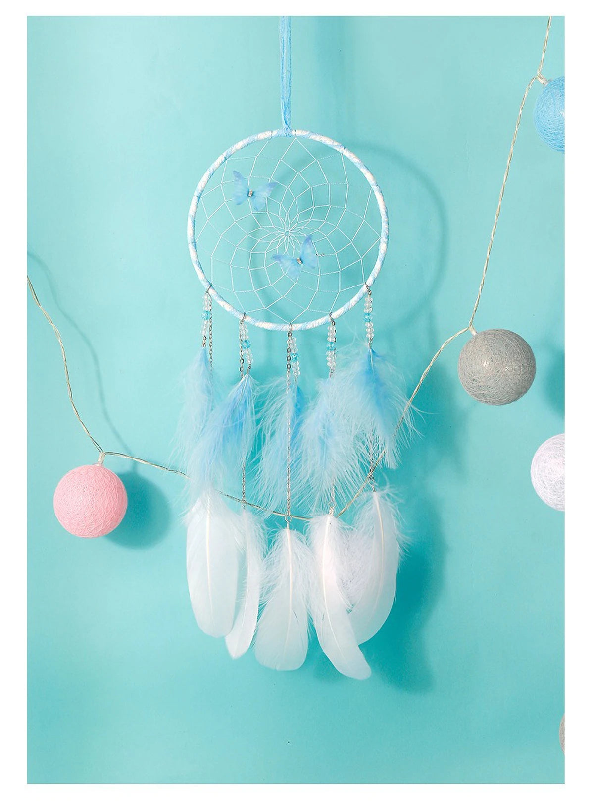 Butterfly & Feather Dreamcatcher | Pink or Blue, Optional Lights
