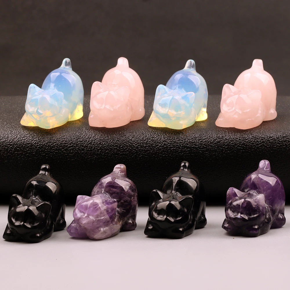 Carved Crystal Cat Figurine — Natural Stone Chakra Decor