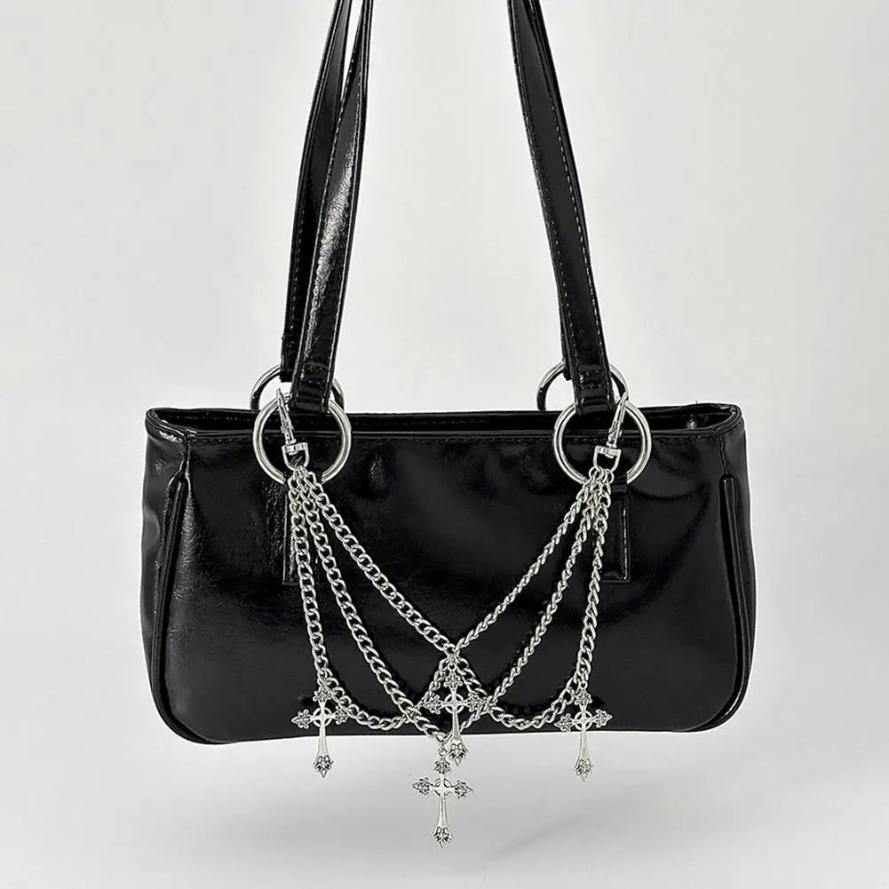 Gothic Multi-Layer Chain Bag Charm – Heart, Bow & Tassel Alloy Pendant with Lobster Clasp