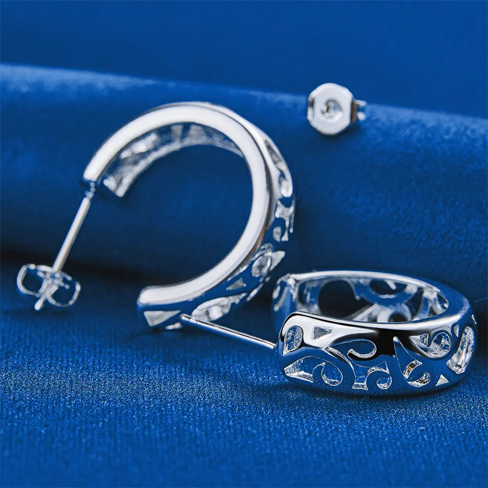 Hollow-Pattern Stud Earrings | Silver Style